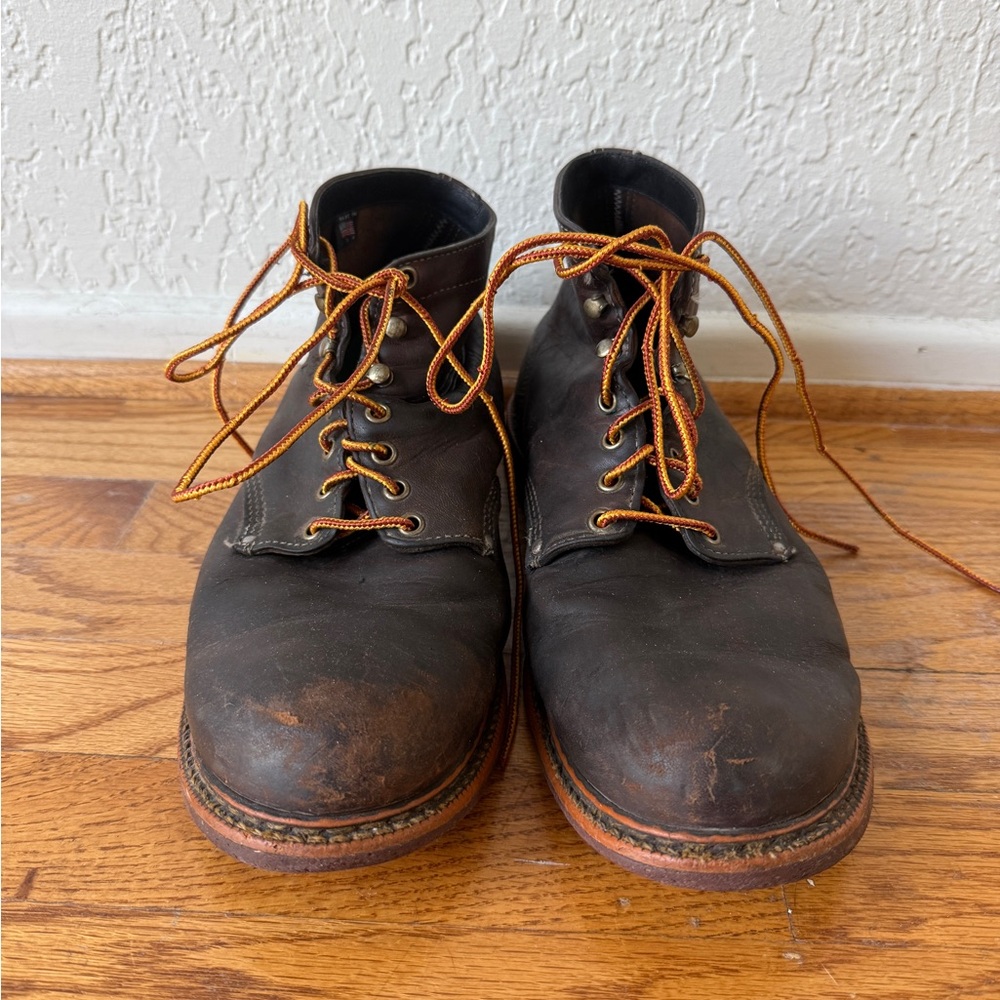 Men's Brown Leather Work Boots with Orange Laces